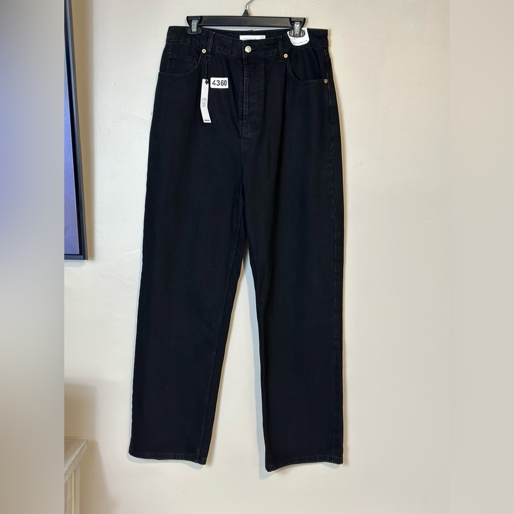 Top shop black jeans nwt button fly 33/30 14 rise wide leg